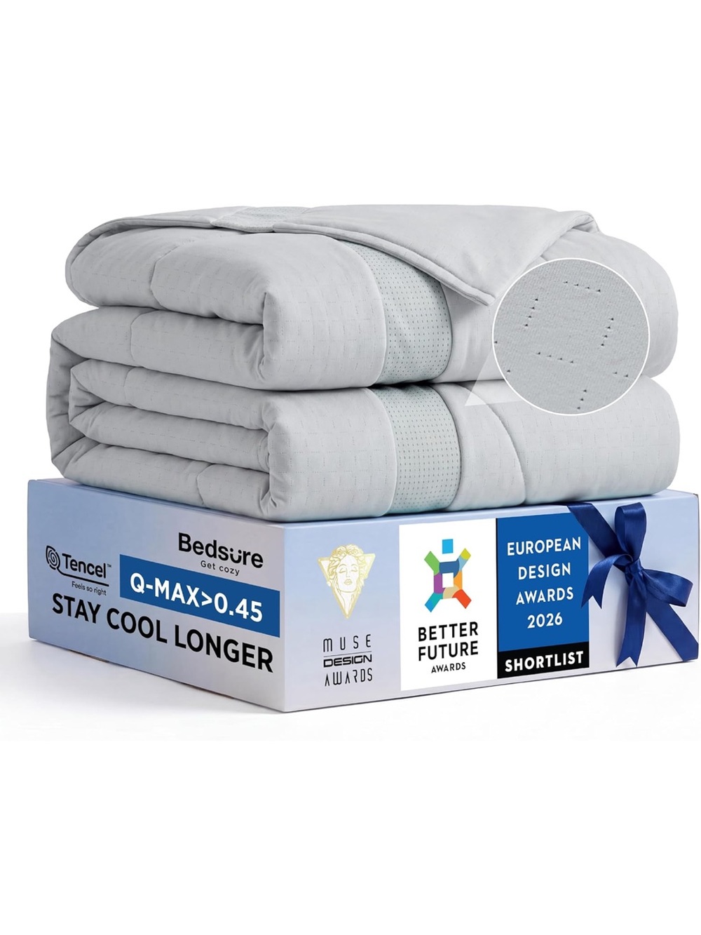 Bedsure CoolOxy Cooling Comforter Blanket Queen Size Bed 90x90 Gray Grey NIB NWT